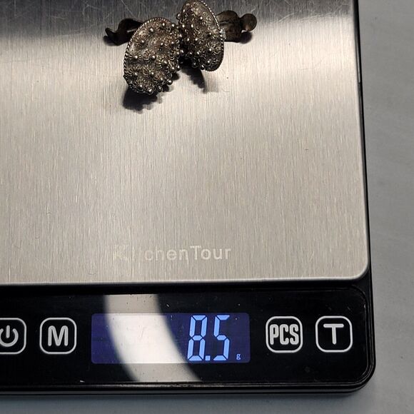 Vintage Sterling Silver Flower Clip On Earrings - Picture 3 of 11